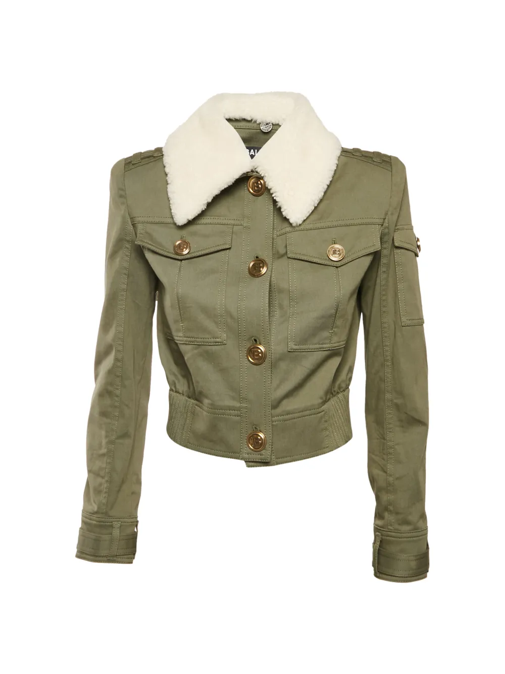 Balmain Pre-Owned shearling-collar crop jacket - Verde
