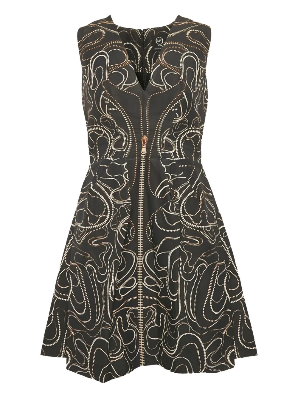 Pre-owned Alexander Mcqueen Zipper-print Mini Dress In Black