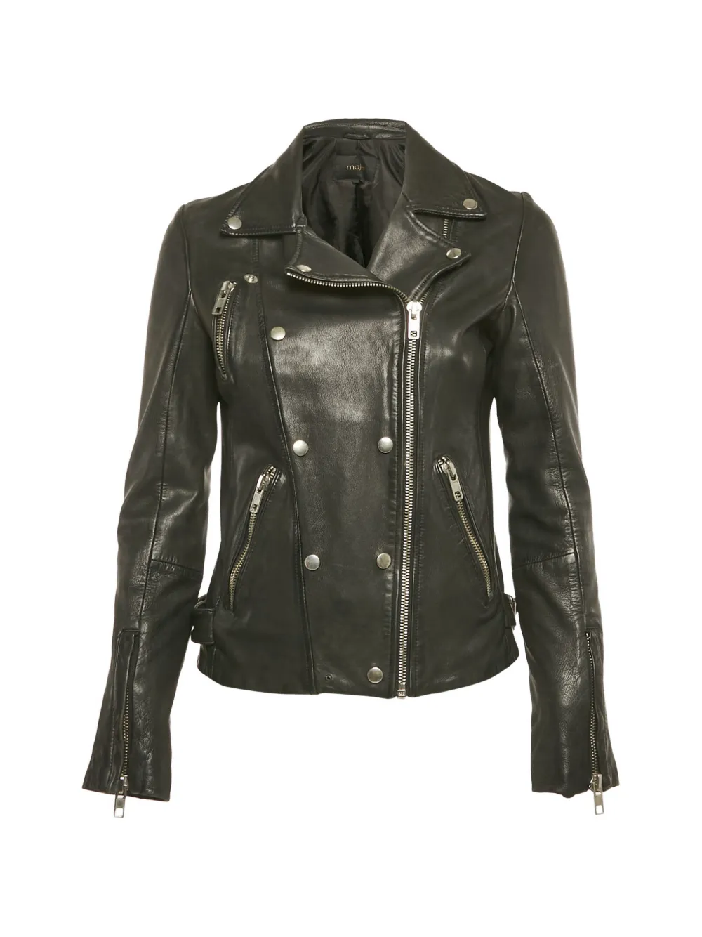 Maje Asymmetrical zip leather biker jacket - Nero