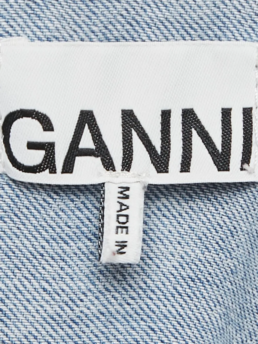 Pre-owned Ganni Ruffled-collar Denim Shirt In Blue