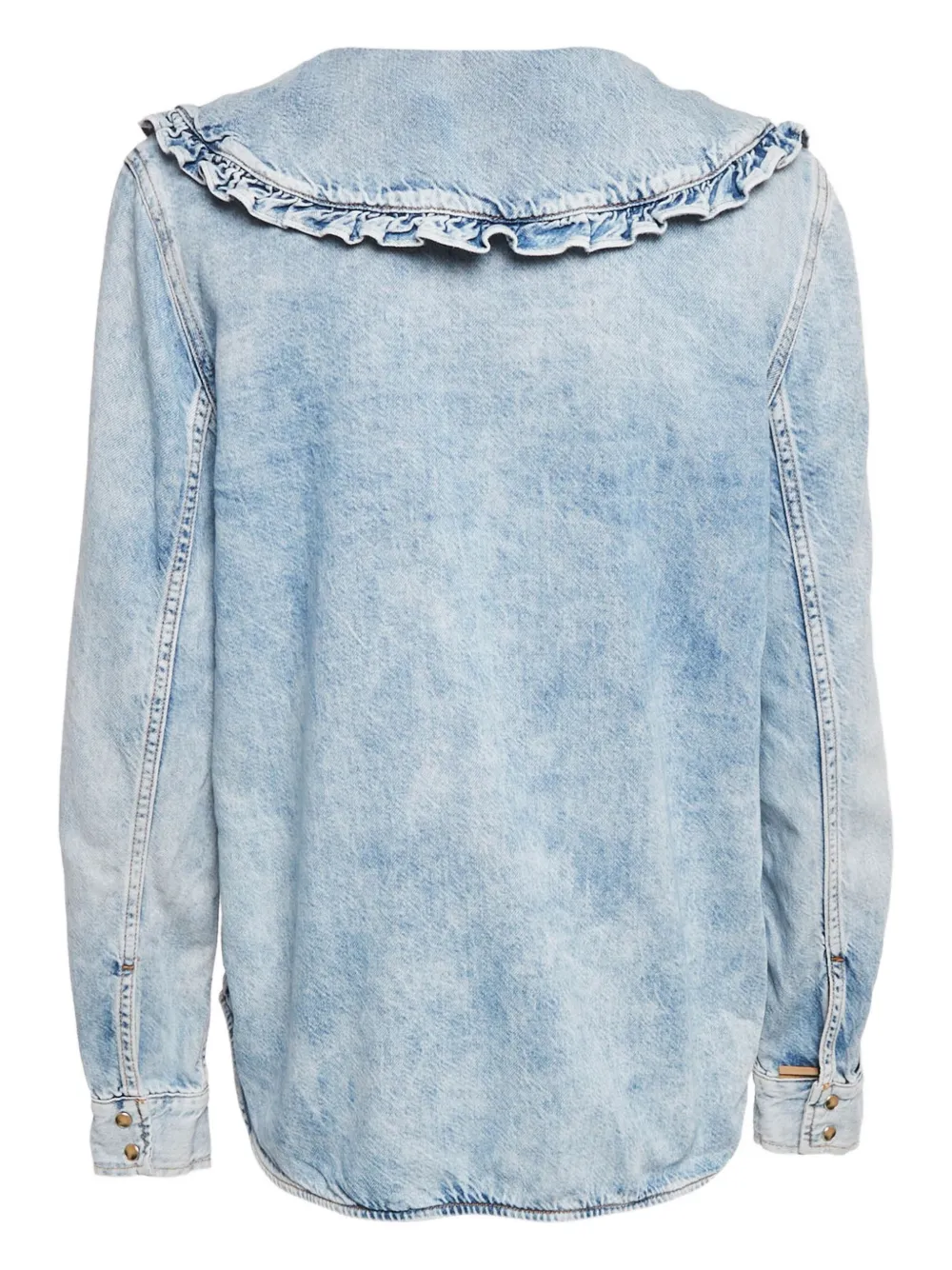 Pre-owned Ganni Ruffled-collar Denim Shirt In Blue