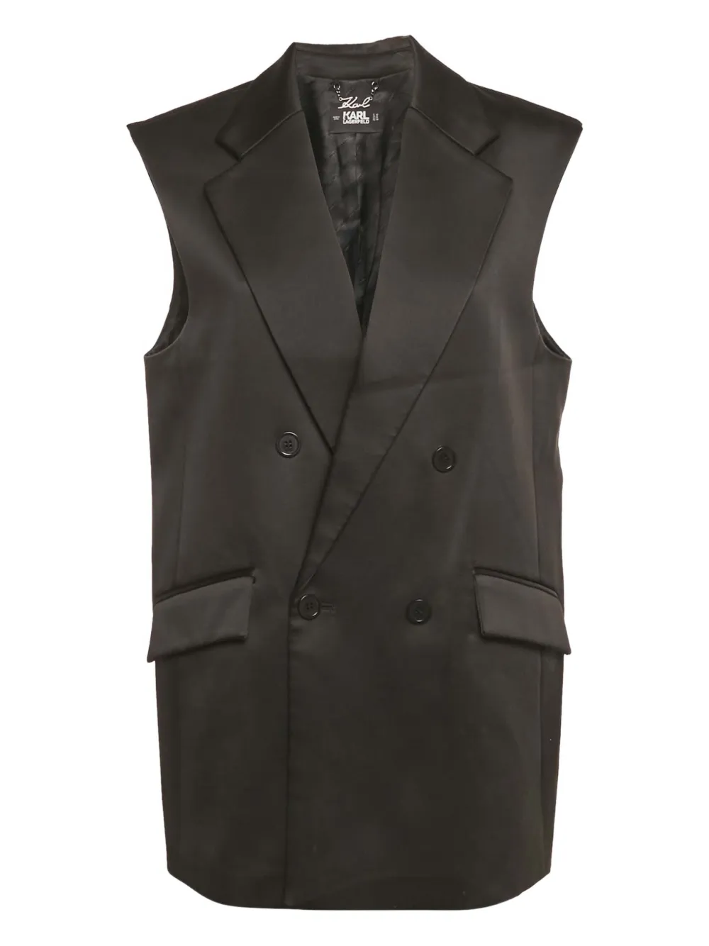 Pre-owned Karl Lagerfeld Satin Pleated Gilet In Black