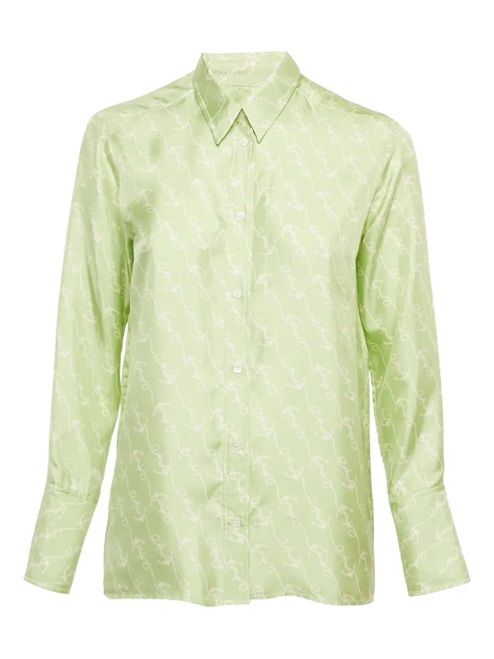 Pre-owned Sandro Anchor-print Silk Shirt In Green
