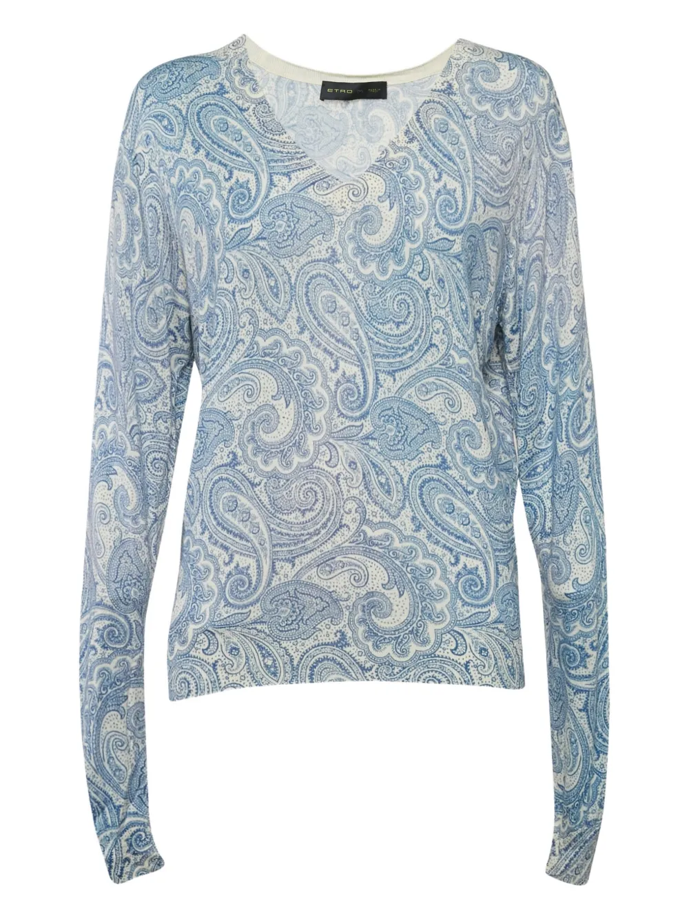 Click to view more detailed imagery on our partner's website Pre-owned Etro Paisley-print V-neck Sweater In Blue