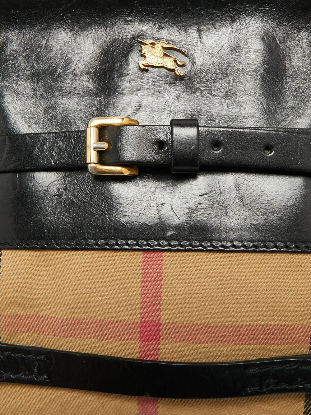 Pre-owned Burberry Houve Check-pattern Canvas Leather Tote Bag In Neutral