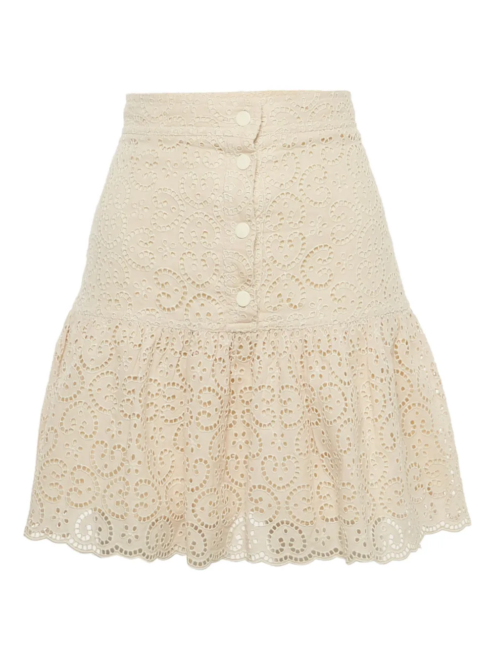 Pre-owned Sandro Broderie-anglaise Tiered Skirt In Neutral