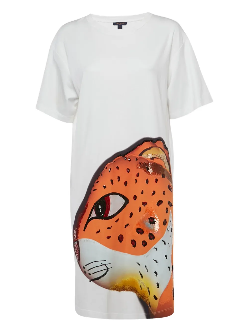 Pre-owned Louis Vuitton Sequin-embellished Leopard-print Dress In White