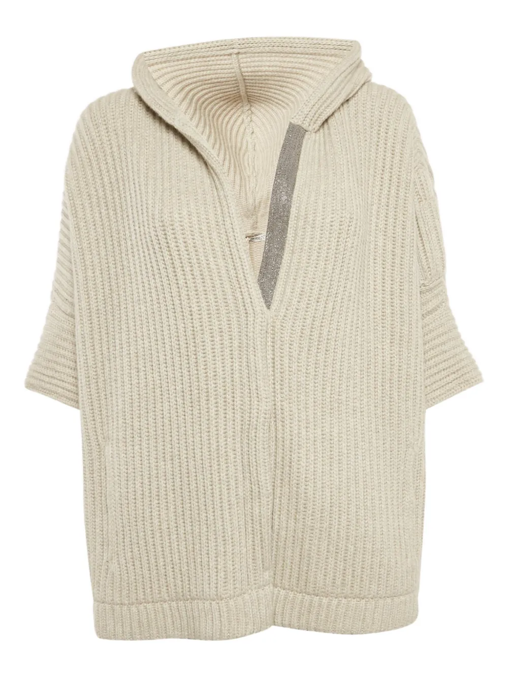 Pre-owned Brunello Cucinelli Vintage Ribbed Hooded Cardigan In Neutral
