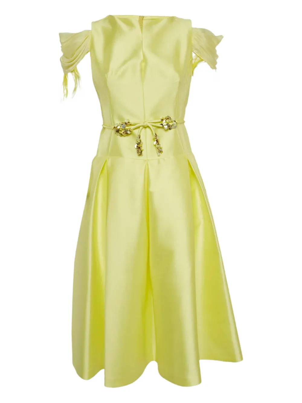 Paule Ka robe mi-longue à bord de plumes | jaune | Image 1