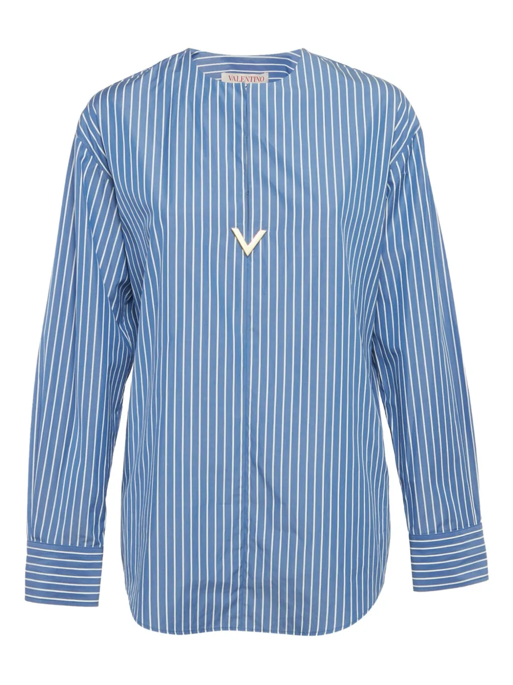 Pre-owned Valentino Striped Plaque Blouse In Blue