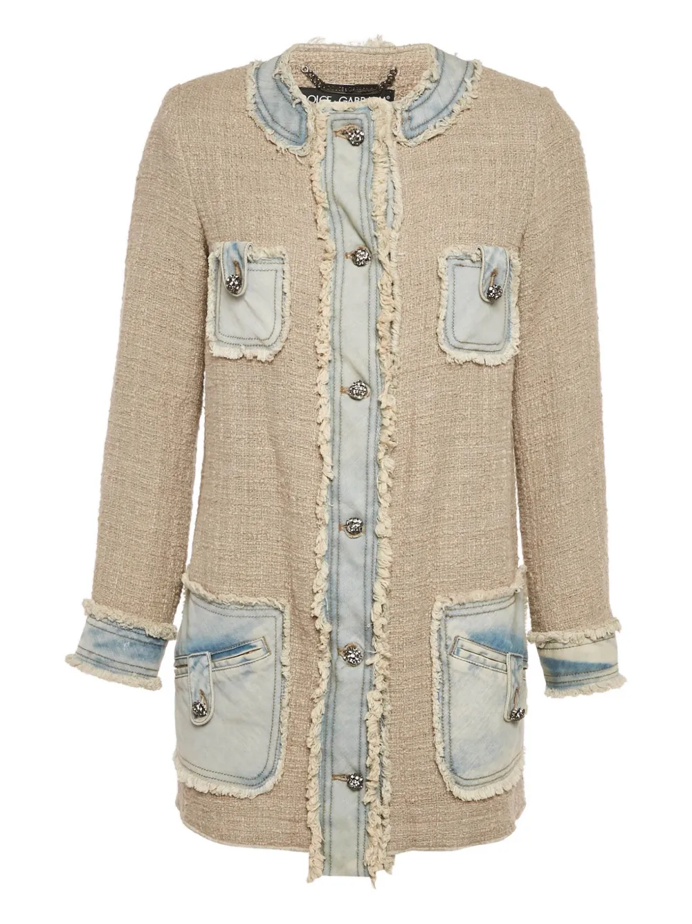 Pre-owned Dolce & Gabbana Denim-trimmed Tweed Jacket In Neutral