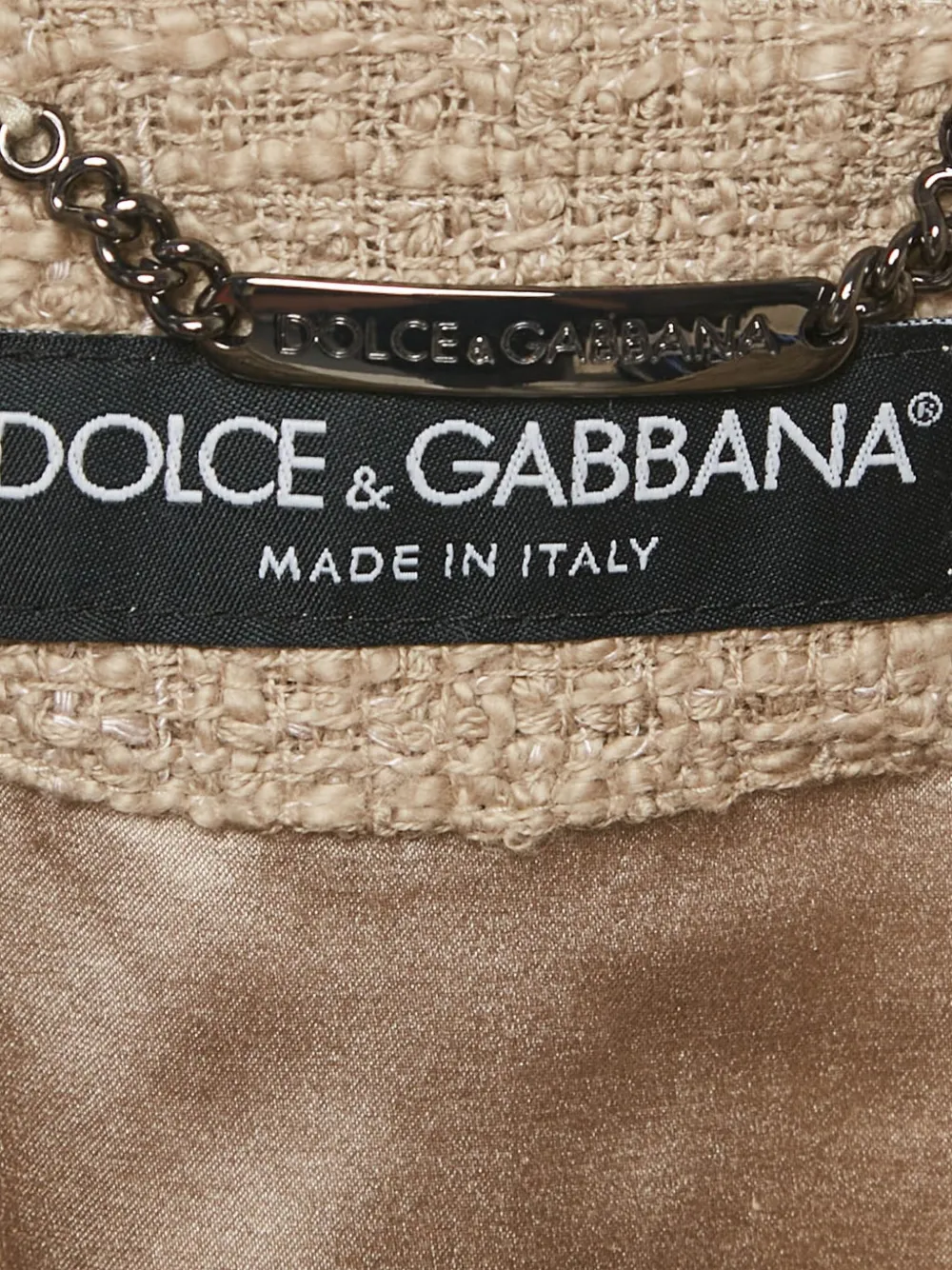 Pre-owned Dolce & Gabbana Denim-trimmed Tweed Jacket In Neutral