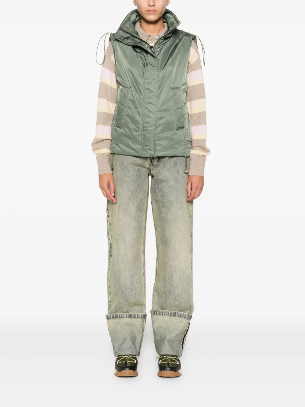 Pinko Sleeveless Zip-front Gilet In Green