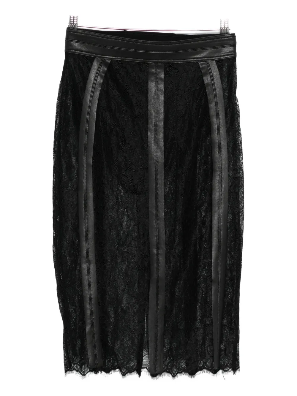 Elisabetta Franchi Leather-trimmed Lace Midi Skirt In Black