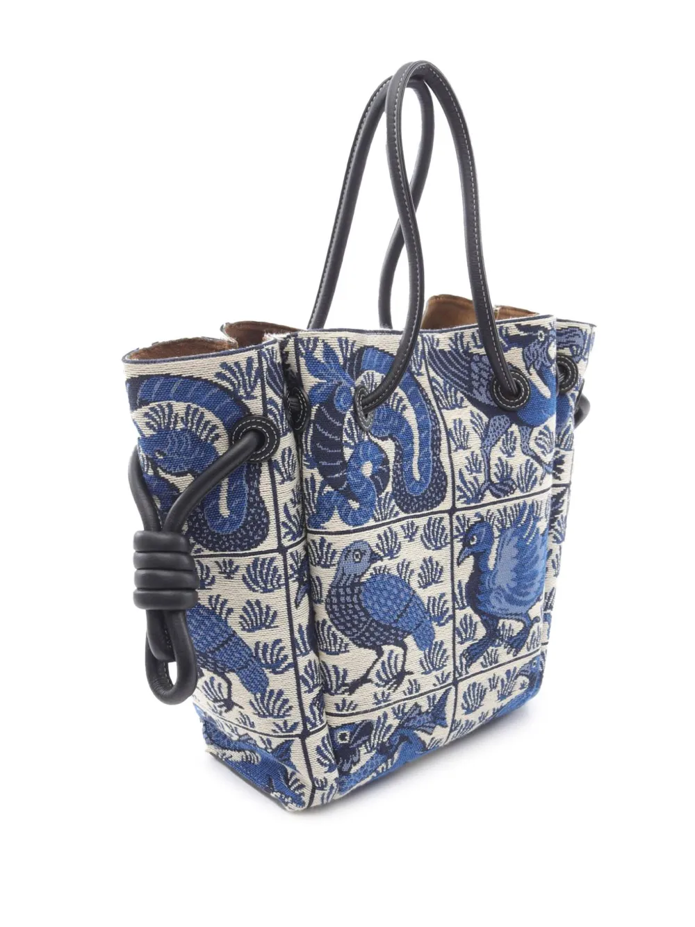 Pre-owned Loewe 2015-2025 William De Morgan Small Canvas Flamenco Knot Tote Bag In Blue