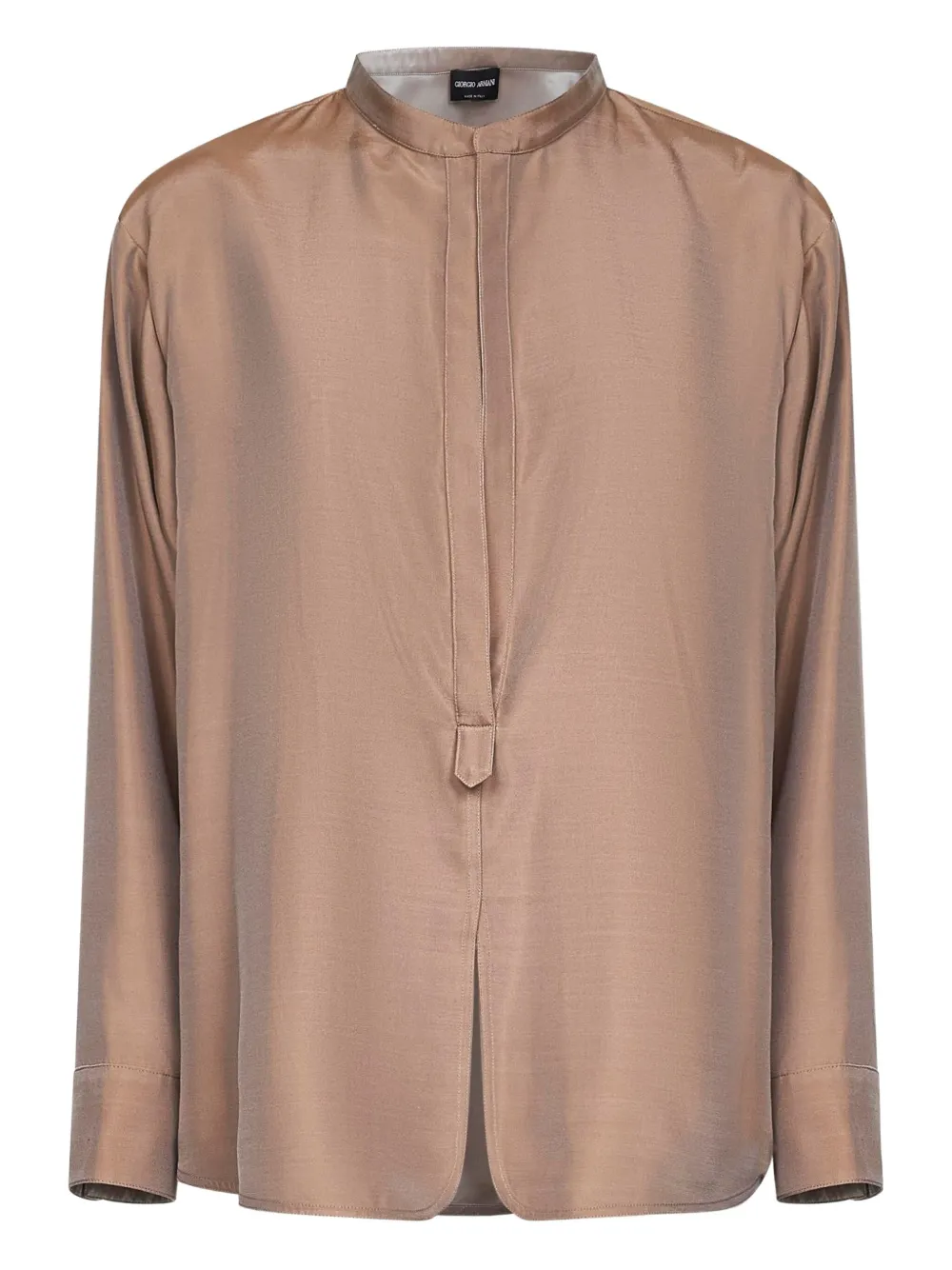 Giorgio Armani band-collar silk shirt | Brown | Image 1