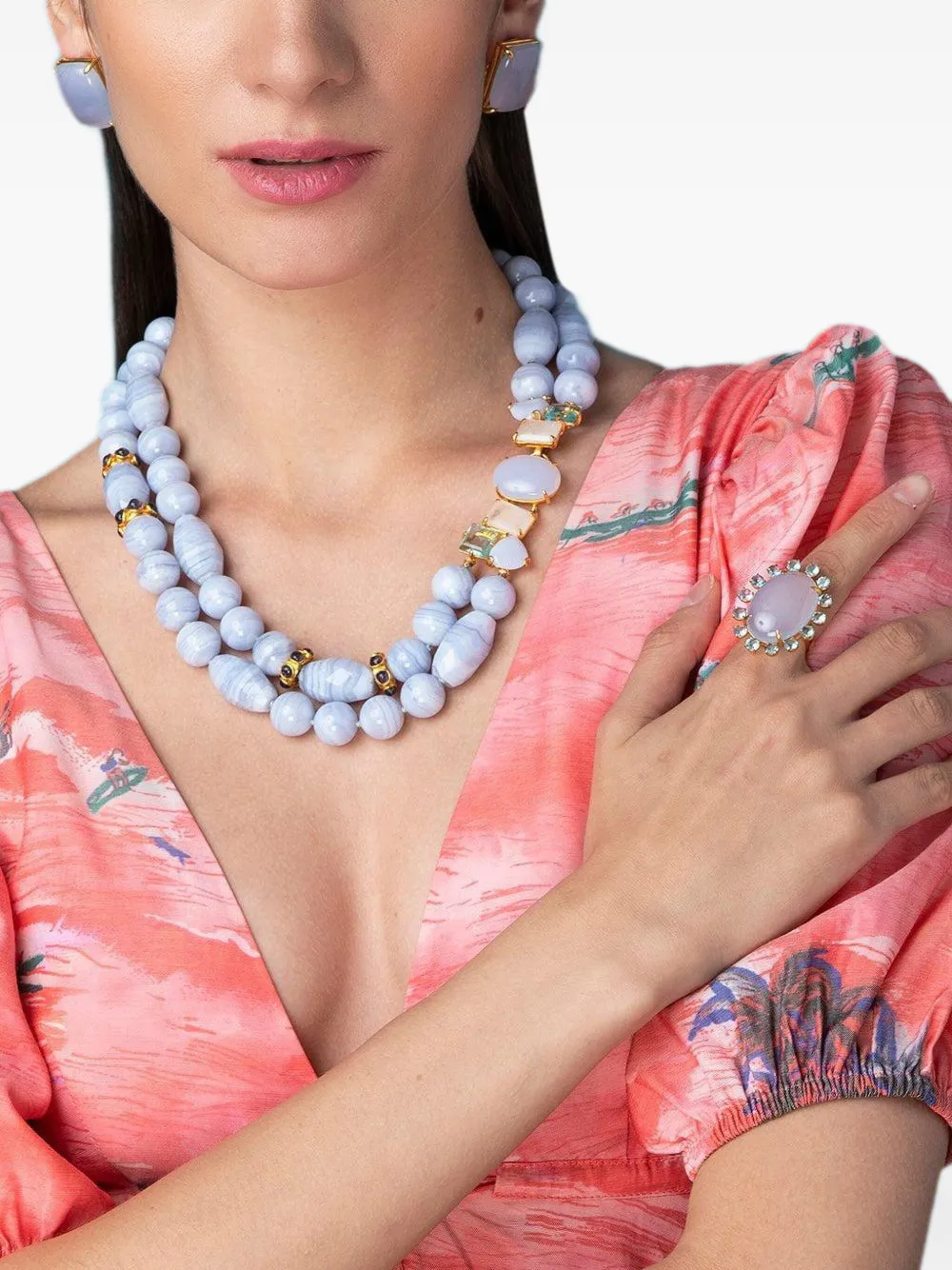 Bounkit Jewelry Halsketting met agaat van kant - Blauw