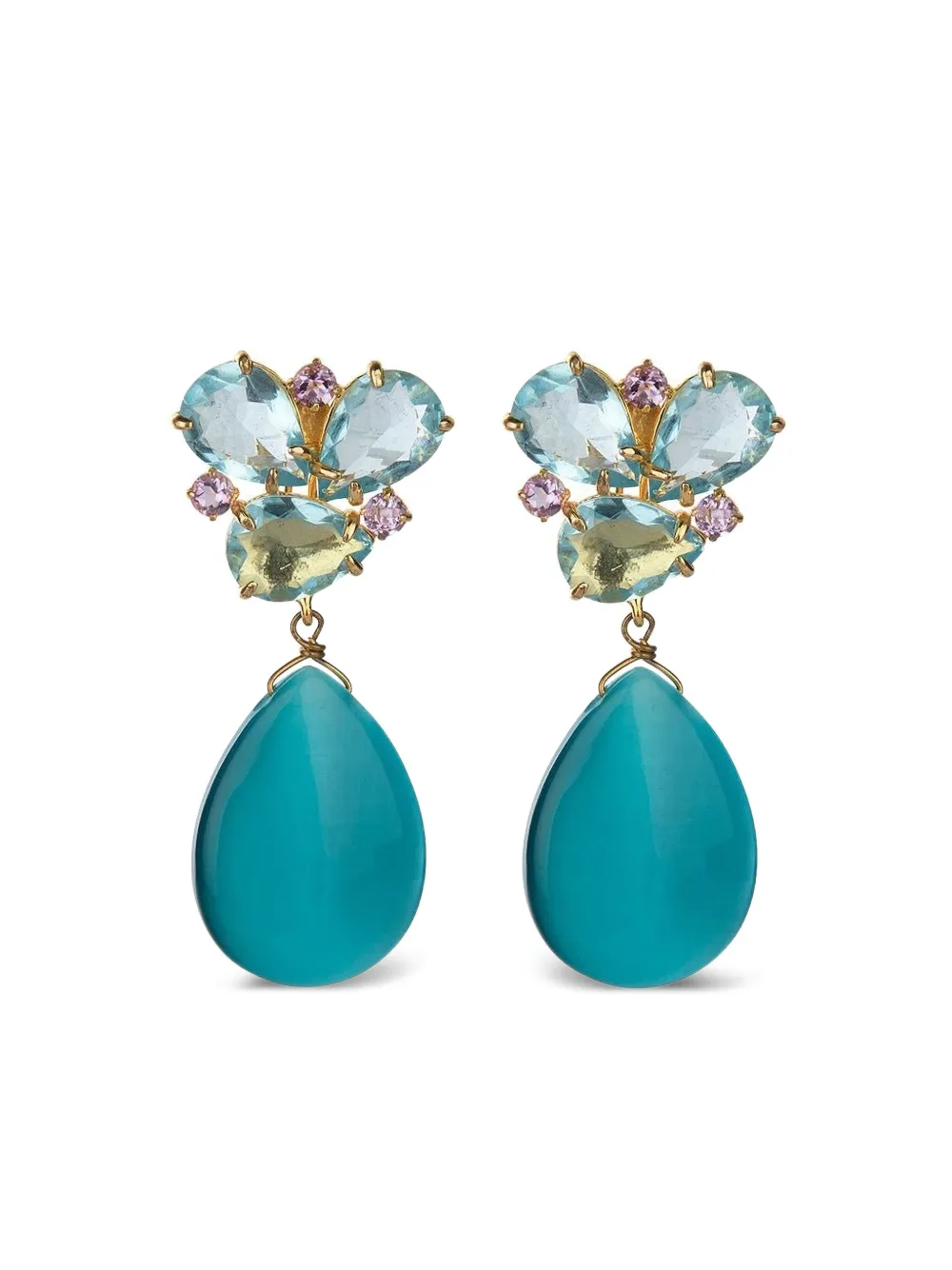 Bounkit Jewelry Nina Quartz And Amethyst Drop Earrings In Blue