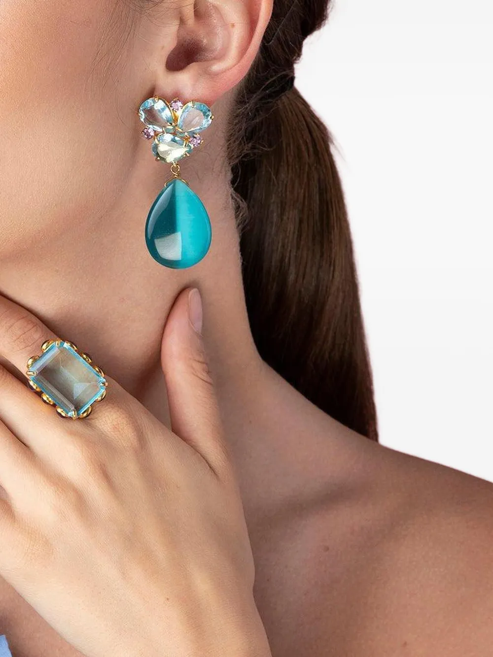Bounkit Jewelry Nina oorbellen met kwarts en amethist - Goud