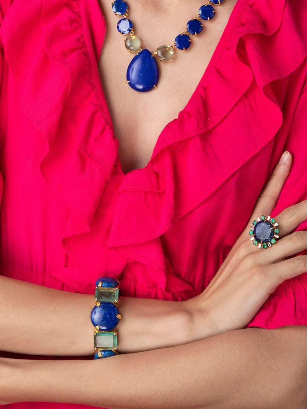 Bounkit Jewelry Elsa ring met lapis lazuli - Goud