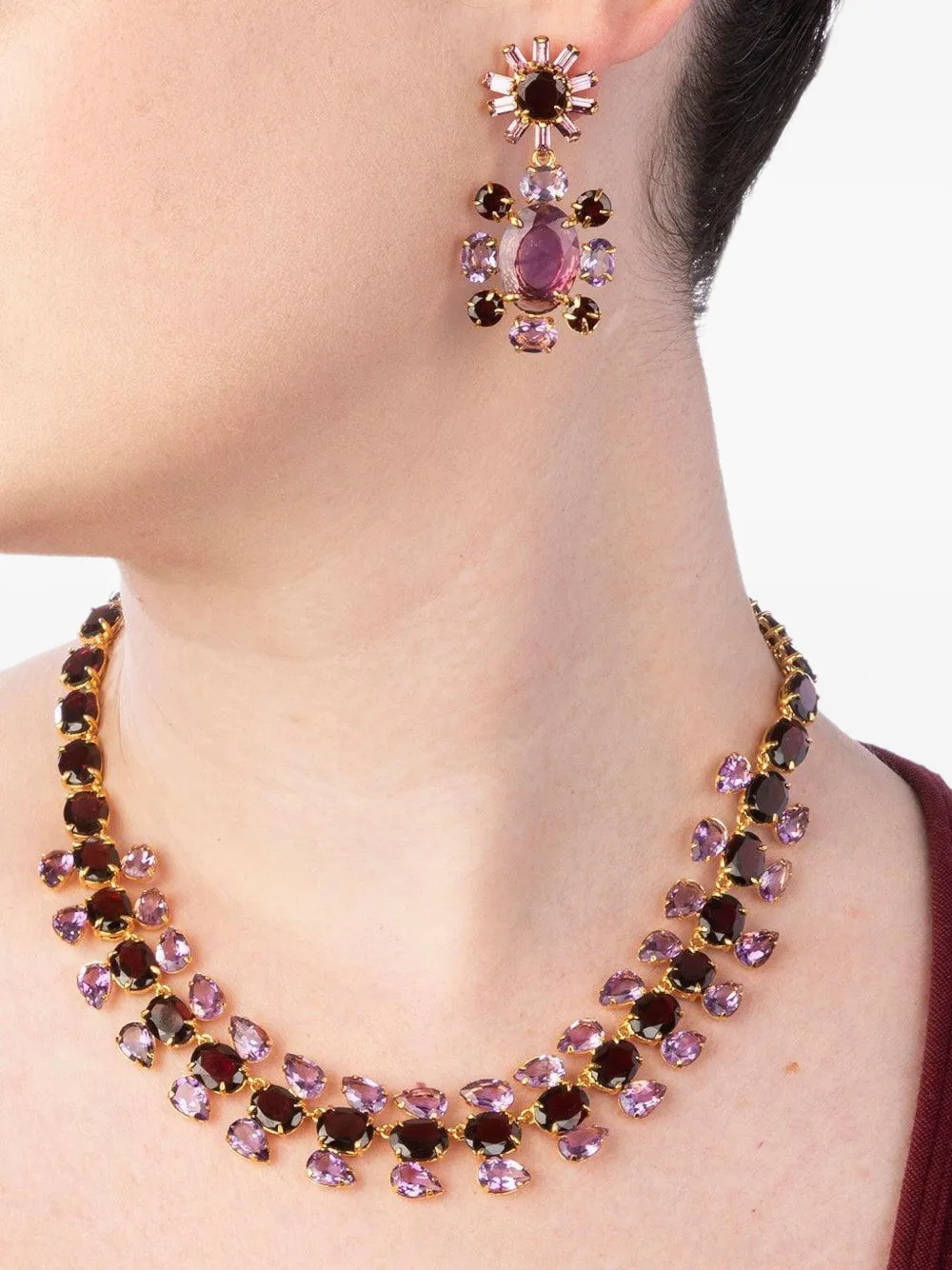 Bounkit Jewelry Sharon halsketting met granaat en amethist - Goud