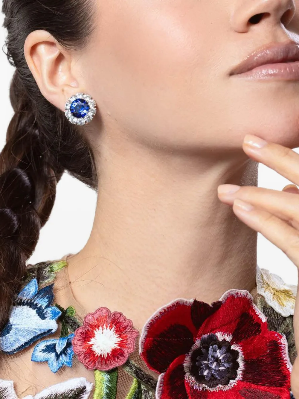 Fantasia by Deserio Ronde blauwe oorbellen - Wit