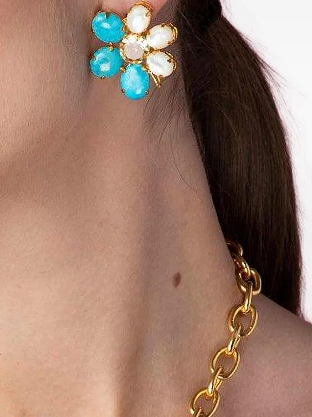 Bounkit Jewelry citrine pearl flower earrings - Blauw