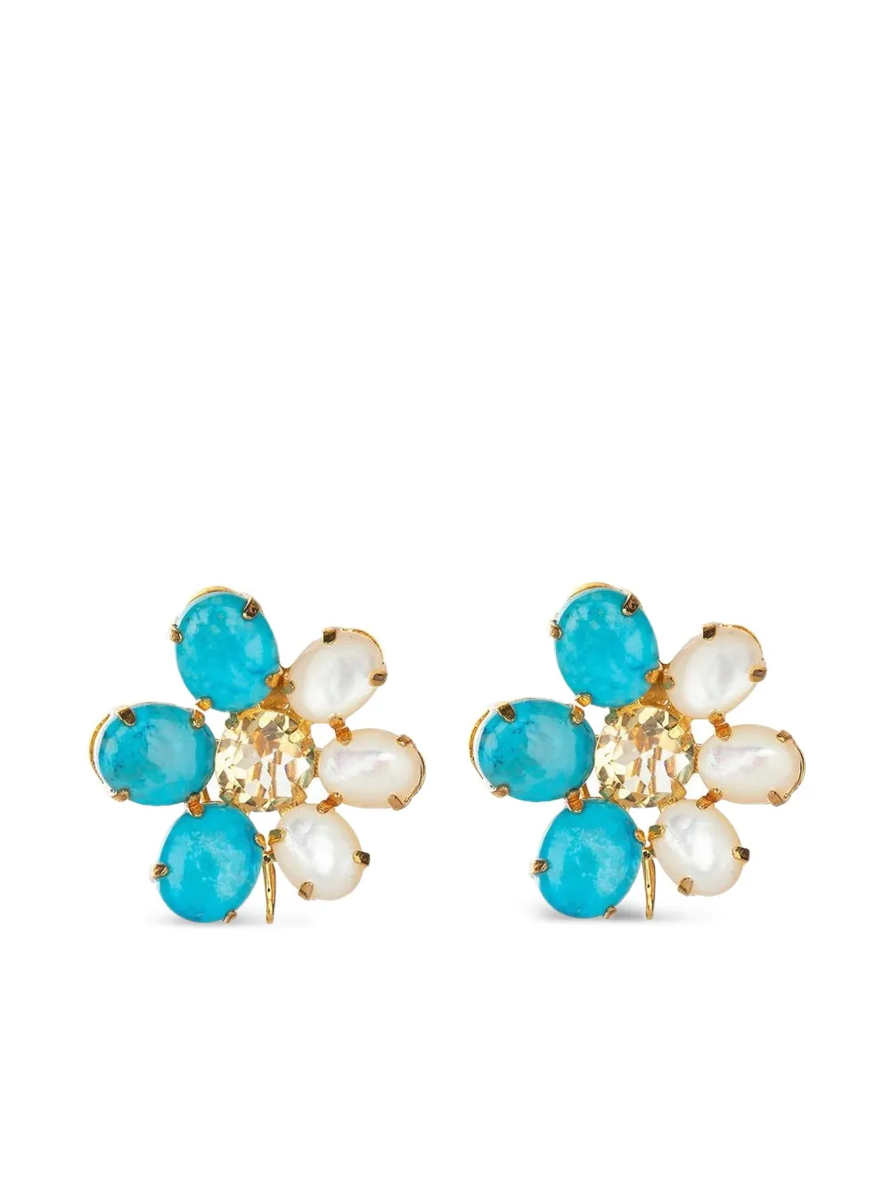 Bounkit Jewelry citrine pearl flower earrings - Blu