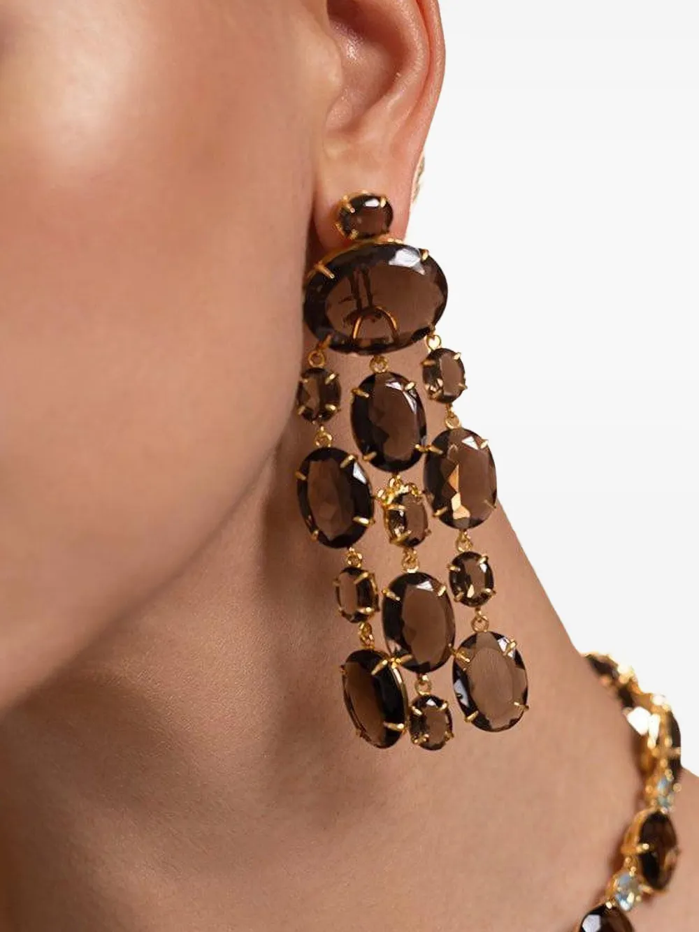 Bounkit Jewelry Cascade oorbellen met kwarts - Bruin