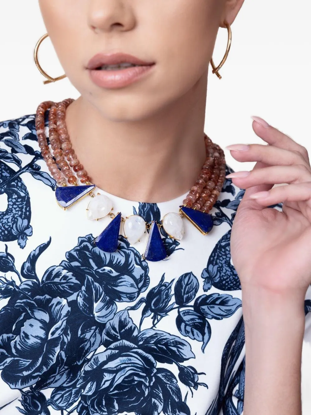 Bounkit Jewelry Lapis And Moonstone Necklace In Multi