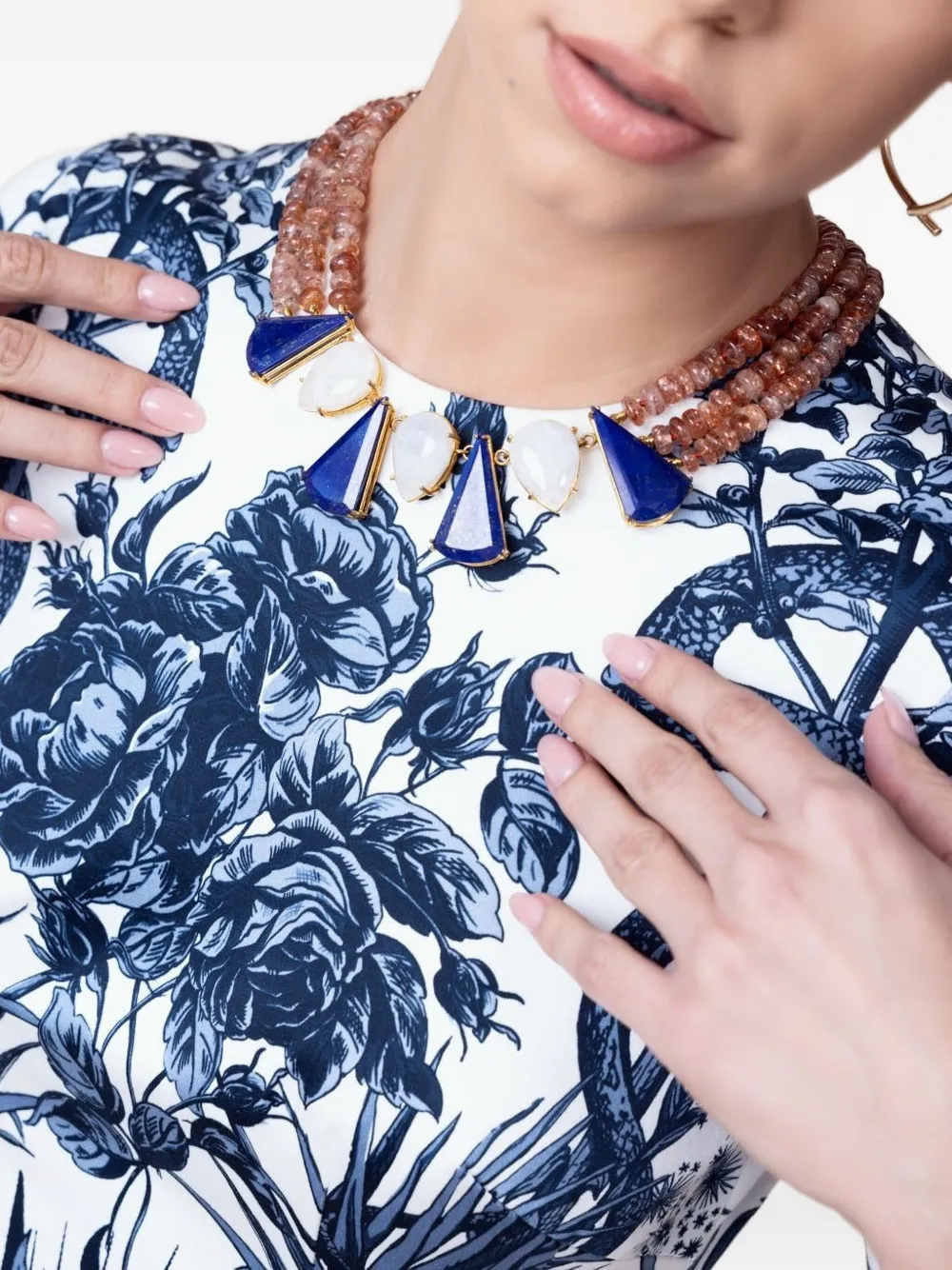 Bounkit Jewelry Lapis And Moonstone Necklace In Multi