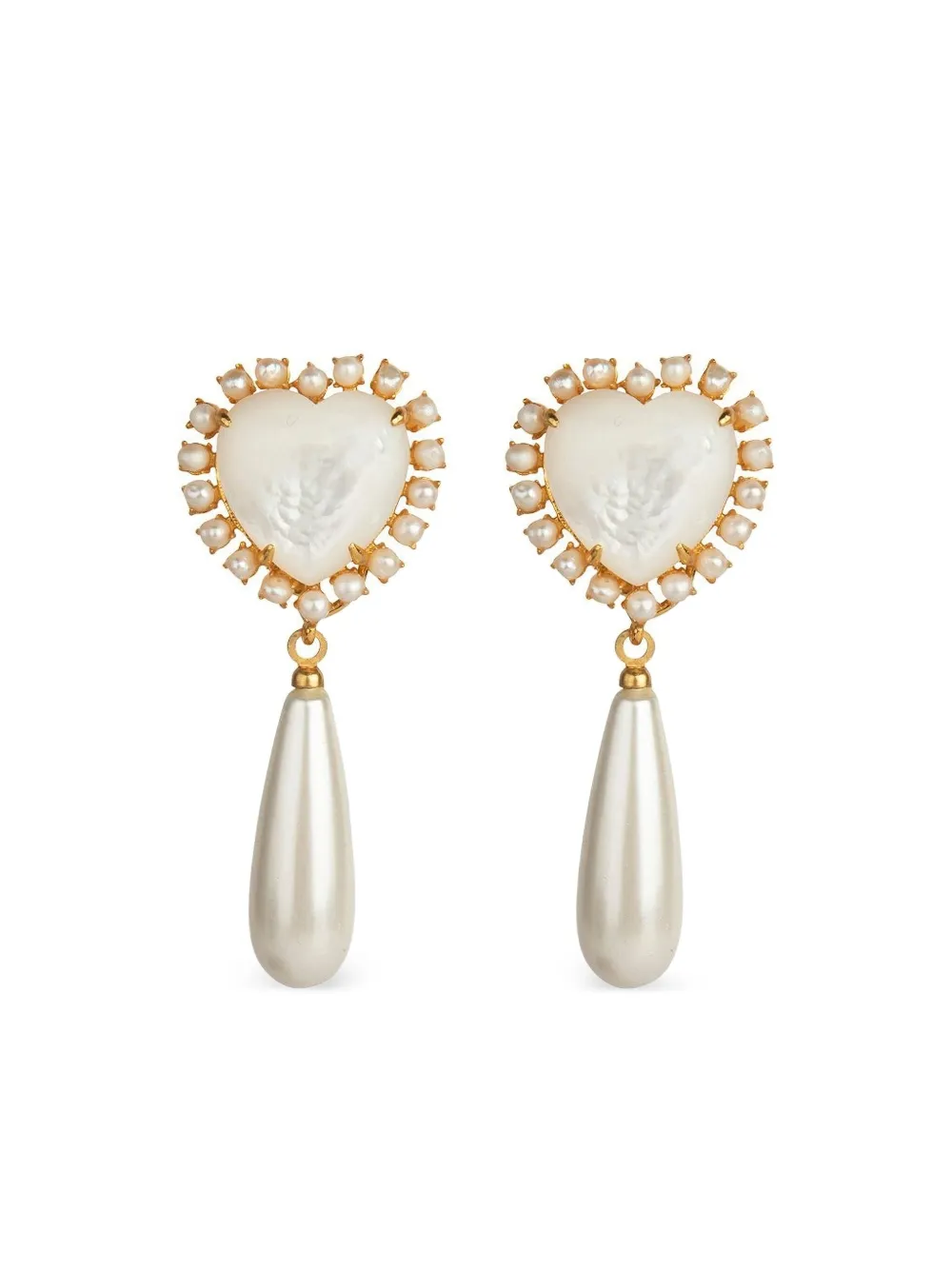 Bounkit Jewelry Heart-motif Pearl Drop Earrings In Gold