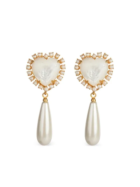 Bounkit Jewelry heart-motif pearl drop earrings