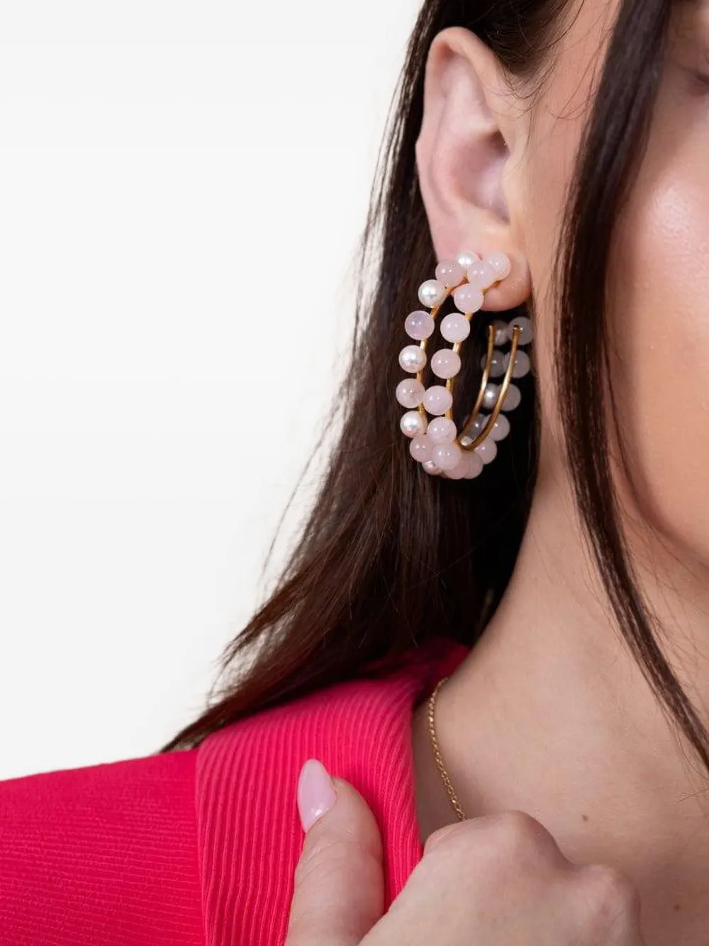 Rose Quartz Beaded Hoop Earrings