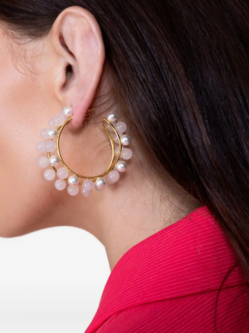 Rose Quartz Beaded Hoop Earrings