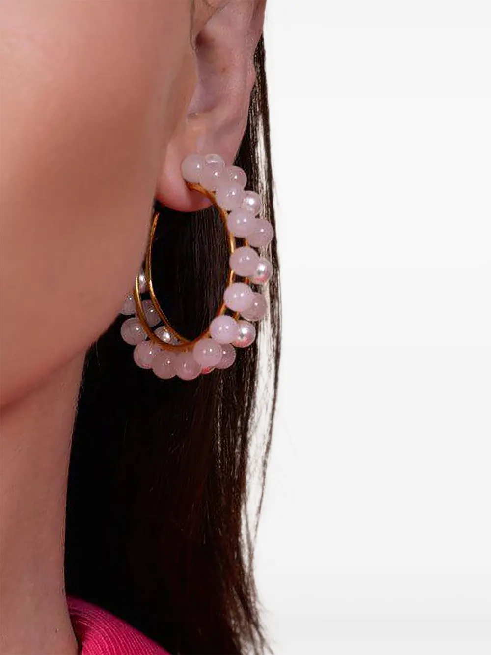 Bounkit Jewelry Oorringen met rozenkwarts en kralen