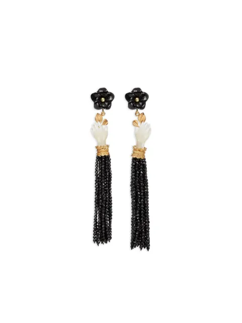 Of Rare Origin 18K yellow gold hand-flower tassel earrings
