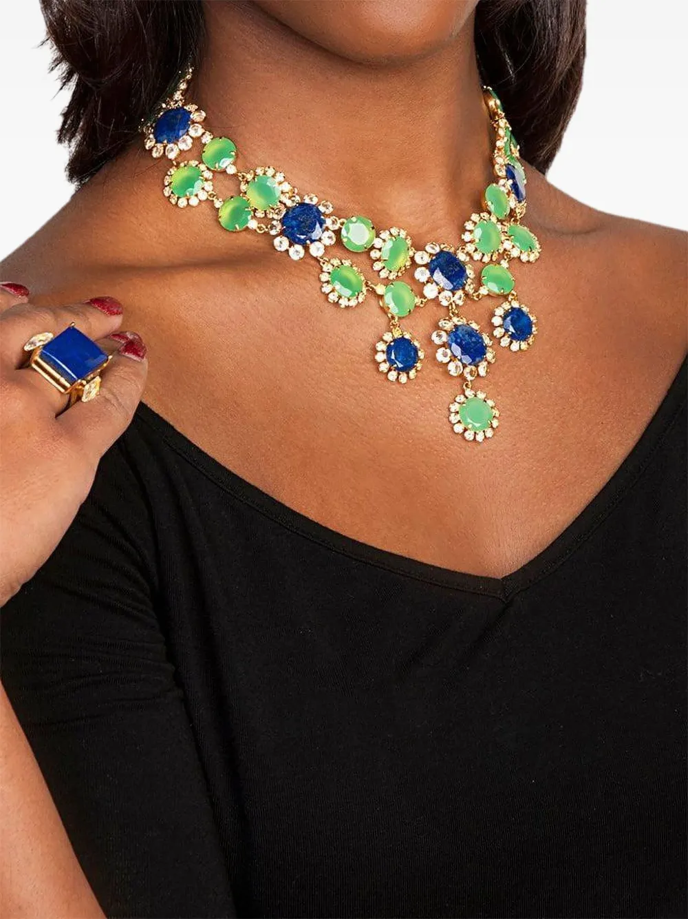 Bounkit Jewelry Halsketting met kraag van lapis en chrysoprase - Goud