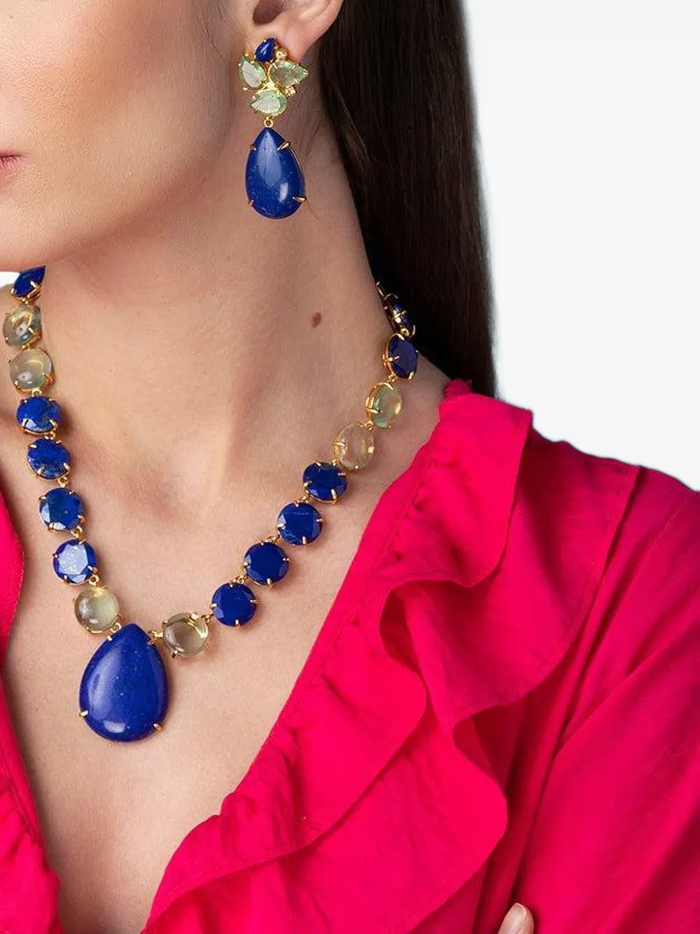 Bounkit Jewelry Oorbellen met cluster van Lapis fluoriet - Blauw