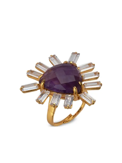 Bounkit Jewelry anillo Sunburst con amatista y cuarzo