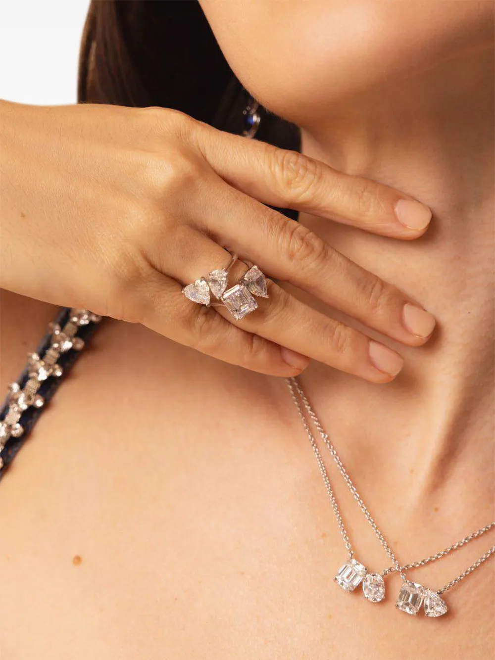 Fantasia By Deserio 14k White Gold Heart Pear Diamond Ring In Silver