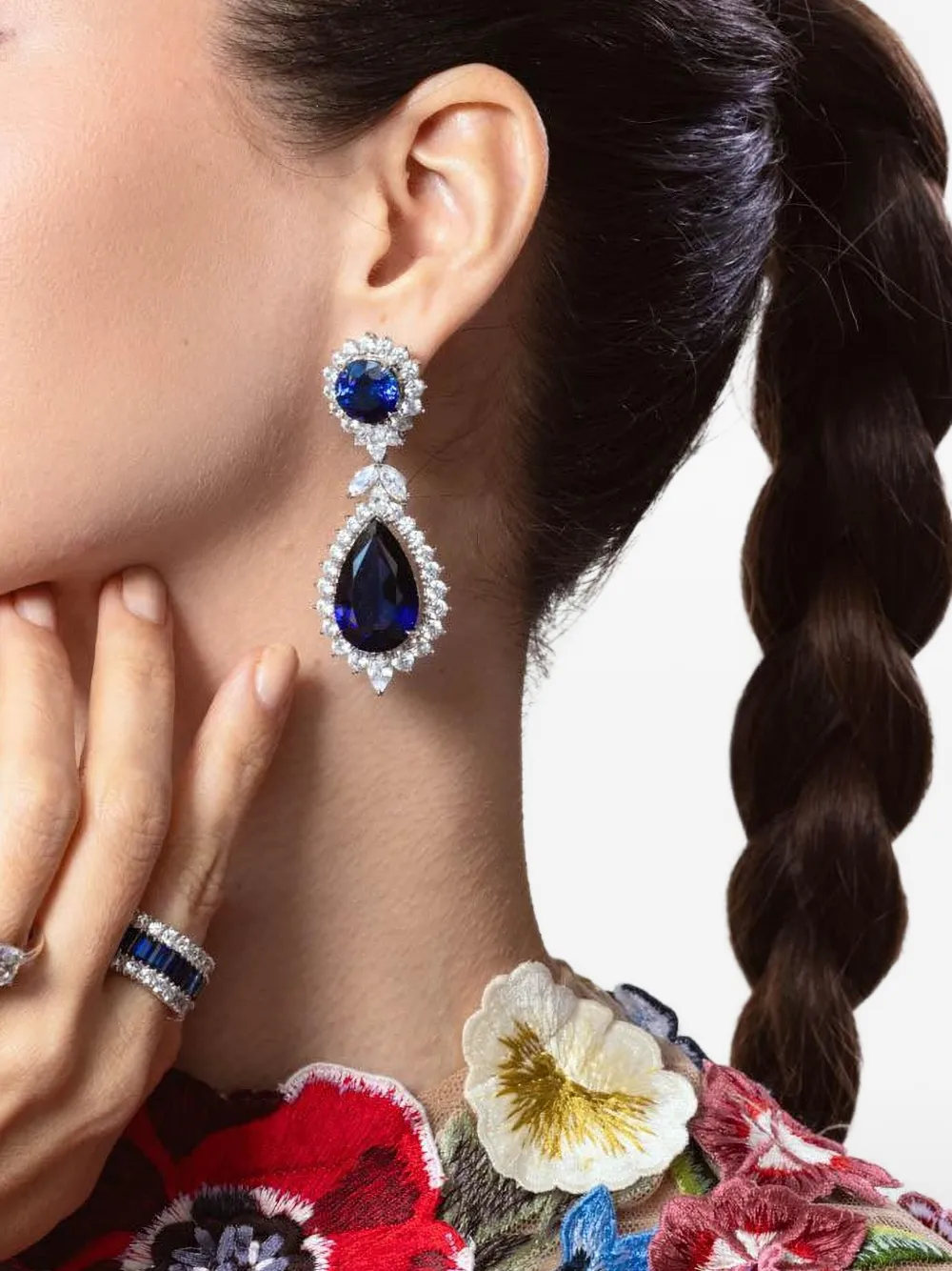 Fantasia By Deserio Sapphire Pear-shape Drop Earrings In Metallic