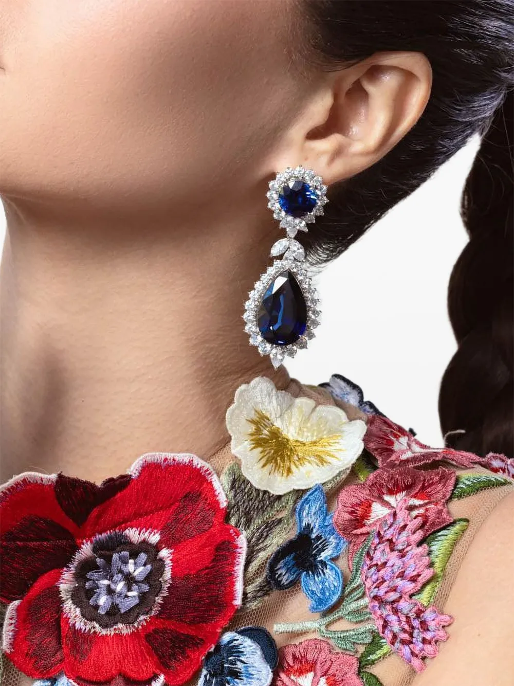 Fantasia By Deserio Sapphire Pear-shape Drop Earrings In Metallic