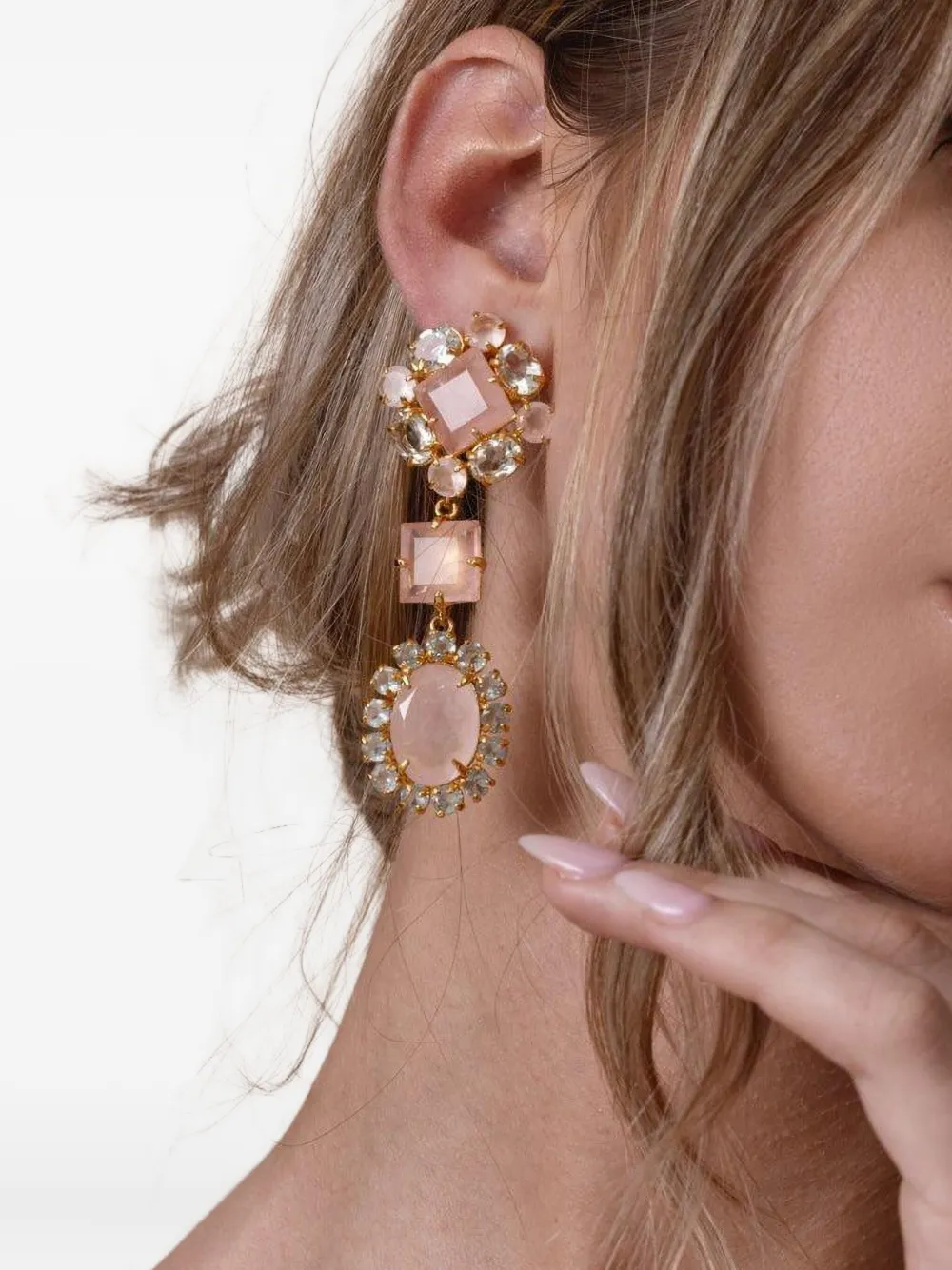 Bounkit Jewelry Oorbellen met kwarts en amethist - Roze