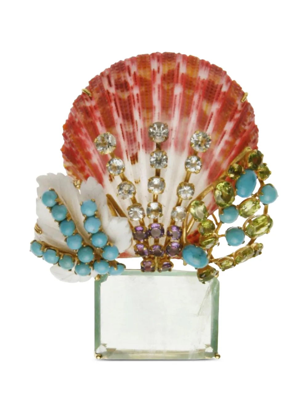 Bounkit Jewelry Shell-shape Crystal-embellishment Brooch In Multi