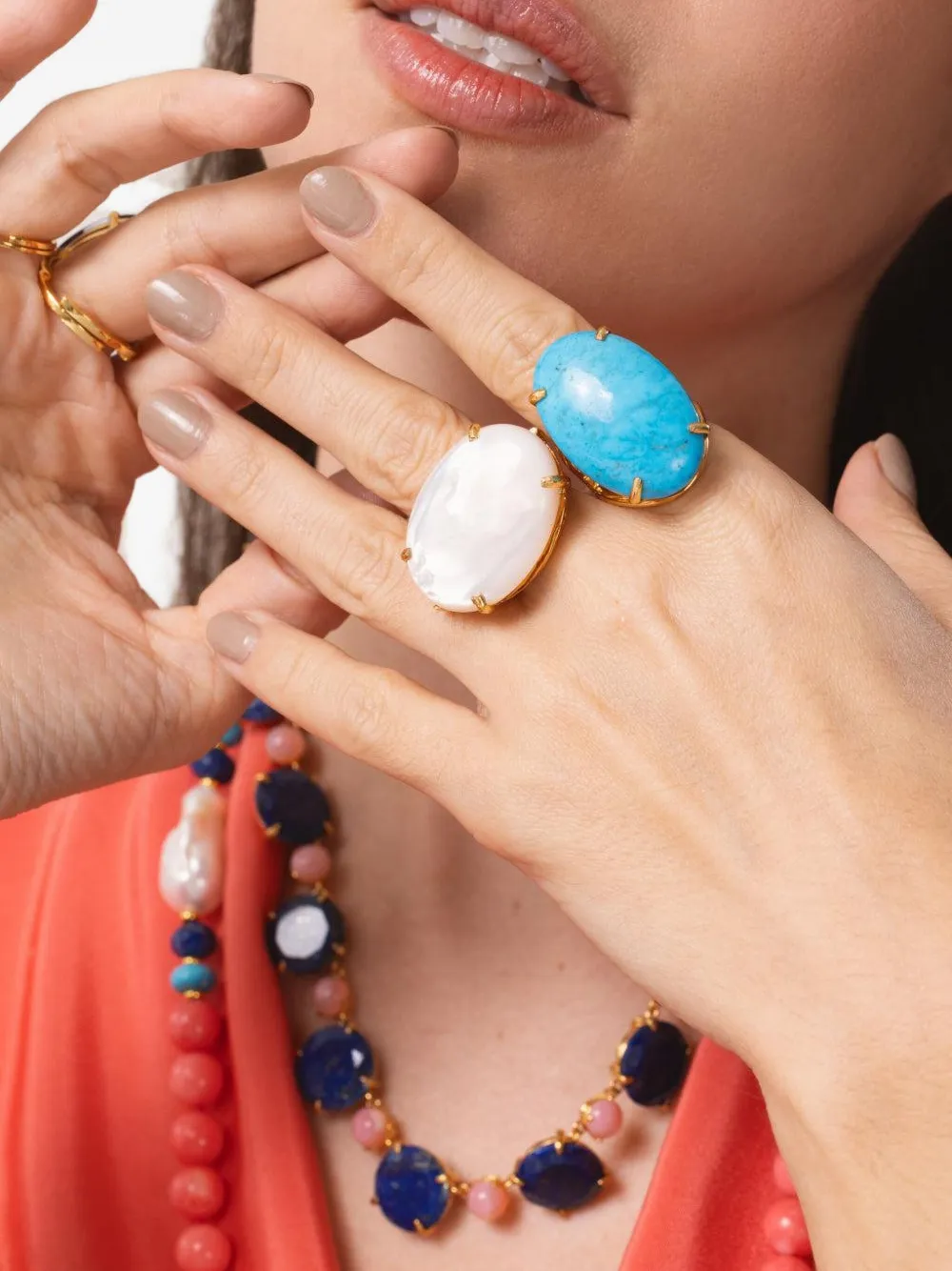 Bounkit Jewelry Celine Oval-stone Ring In Brown