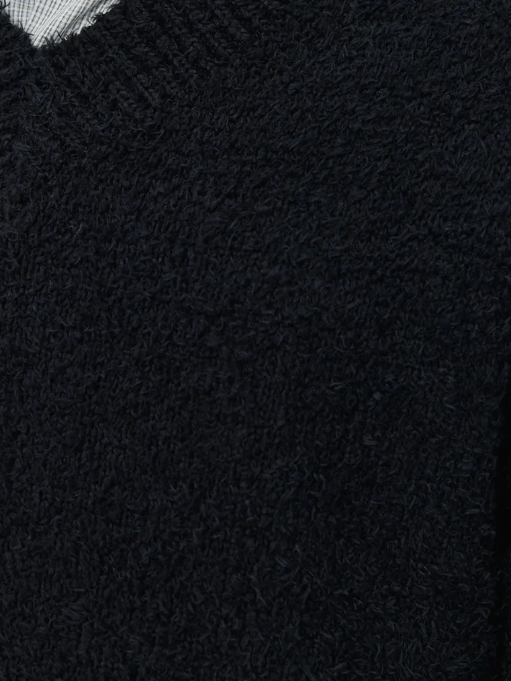 Mfpen Fuzzy Black V-neck Organic Cotton Sweater In Black