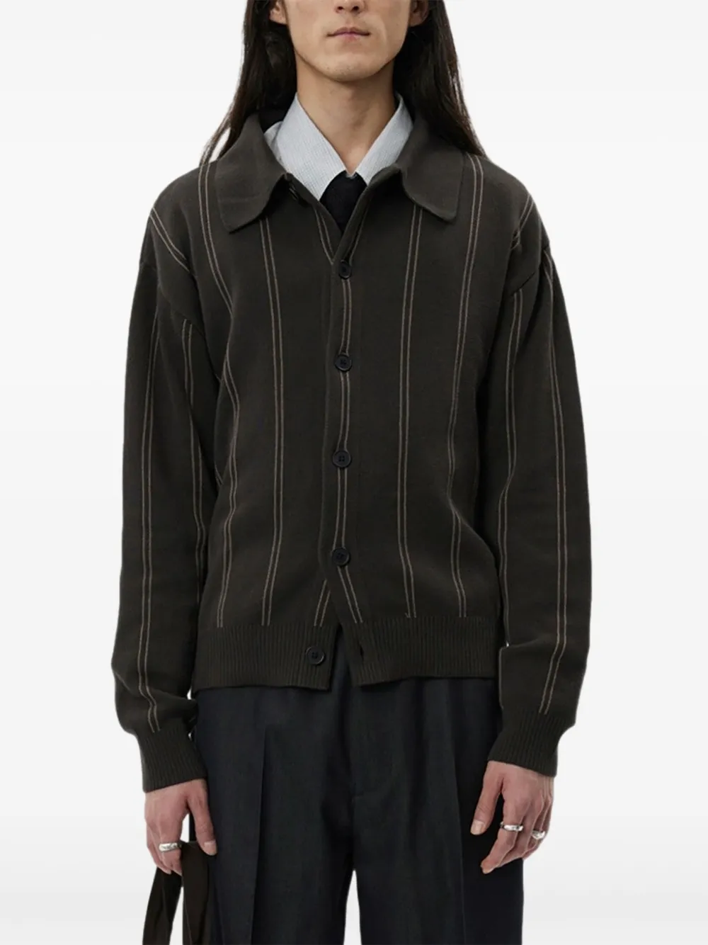mfpen pinstripe collared cardigan | Brown | Image 1