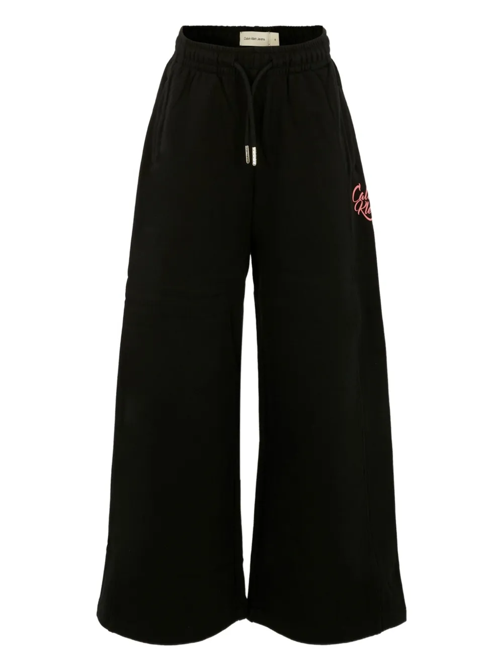 Calvin Klein Kids' Embroidered-logo Wide-leg Joggers In Black