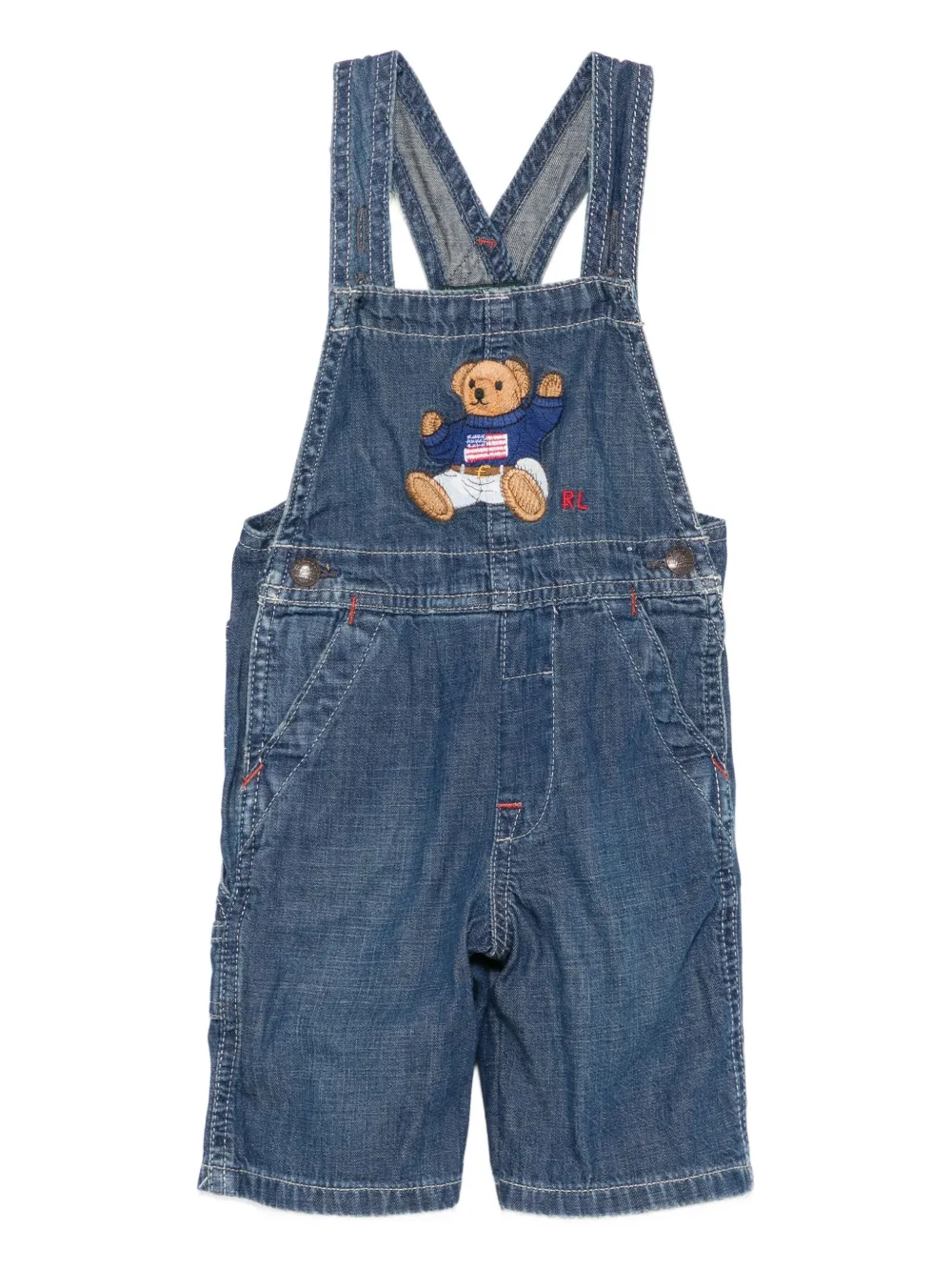 POLO RALPH LAUREN KIDS bear-embroidered denim overalls | Blue | Image 1